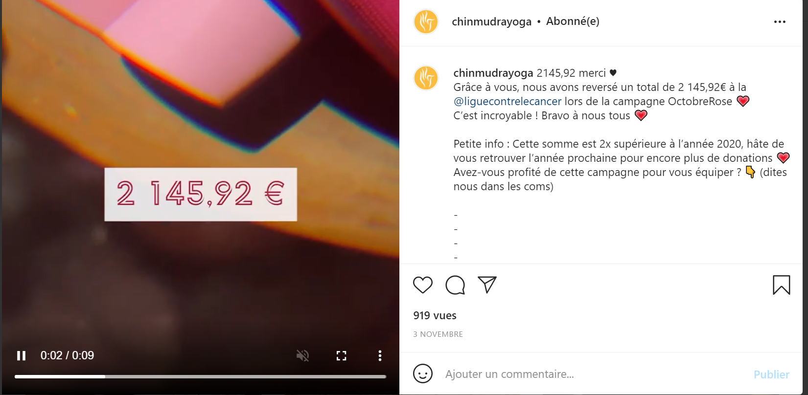 Opération Octobre rose : cancer 2145.92 reversés cancer