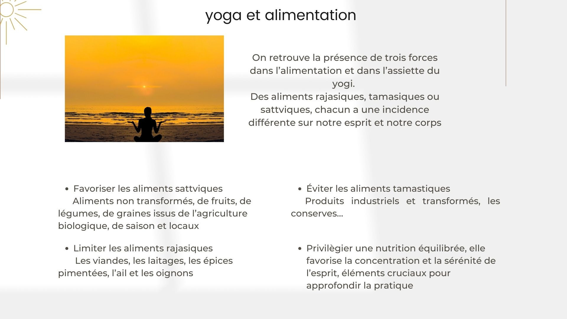 Le yoga et l'aimentation