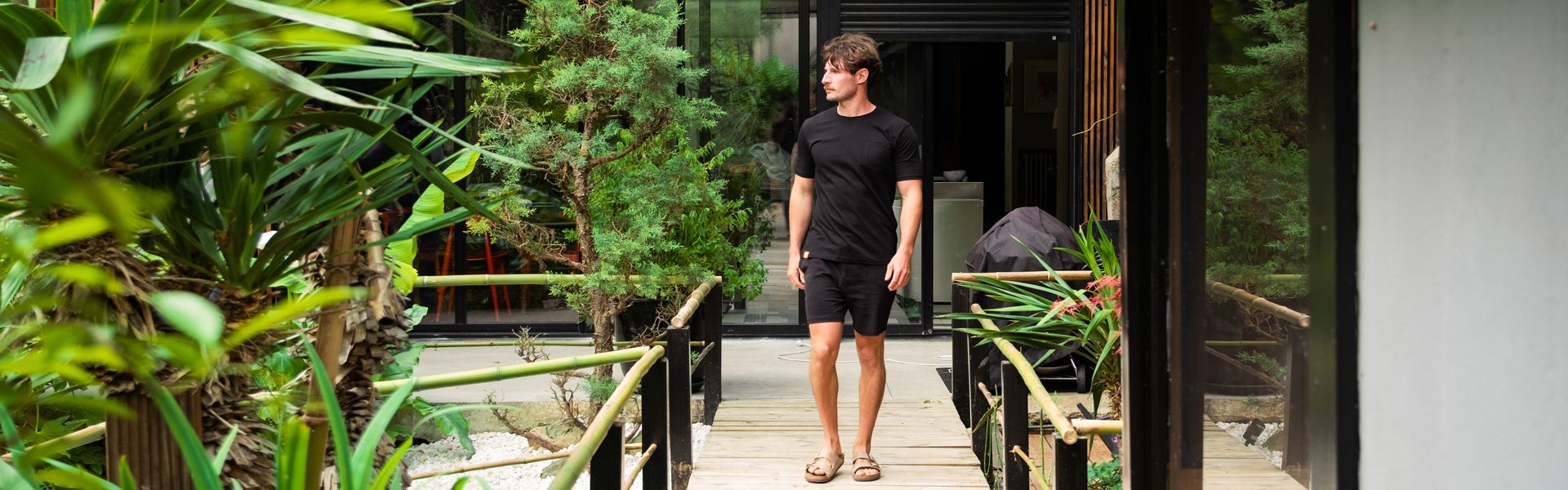 Calças de ioga masculinas em algodão orgânico