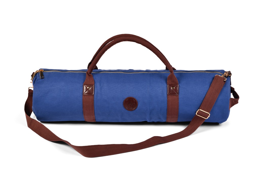 Item Bolsa resistente para tapete de ioga em algodão orgânico e couro vegano - Azul quente 20 cm x 70 cm