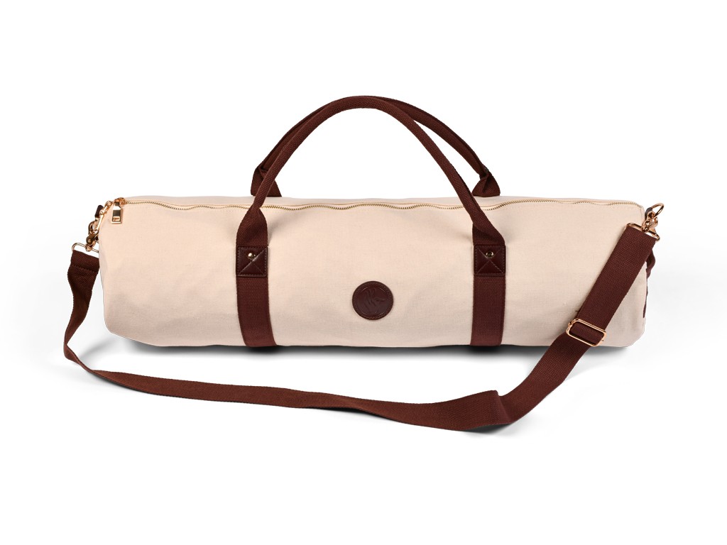 Item Bolsa para tapete de ioga para uso externo em algodão orgânico e couro vegano - Cru 20 cm x 70 cm