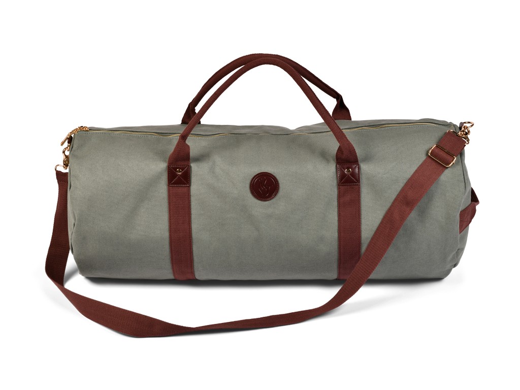 Item Bolsa para tapete de ioga para uso externo em algodão orgânico e couro vegano - Cáqui 30 cm x 70 cm