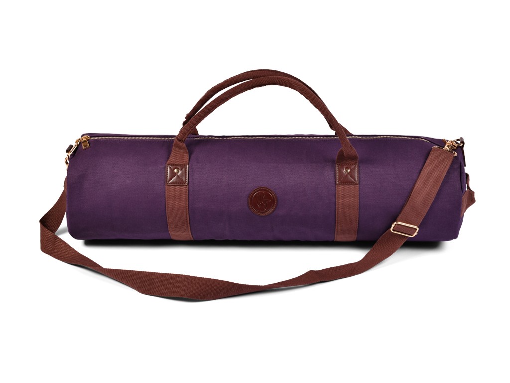 Item Bolsa para tapete de ioga Adventurer em algodão orgânico e couro vegano - Ameixa 20 cm x 70 cm