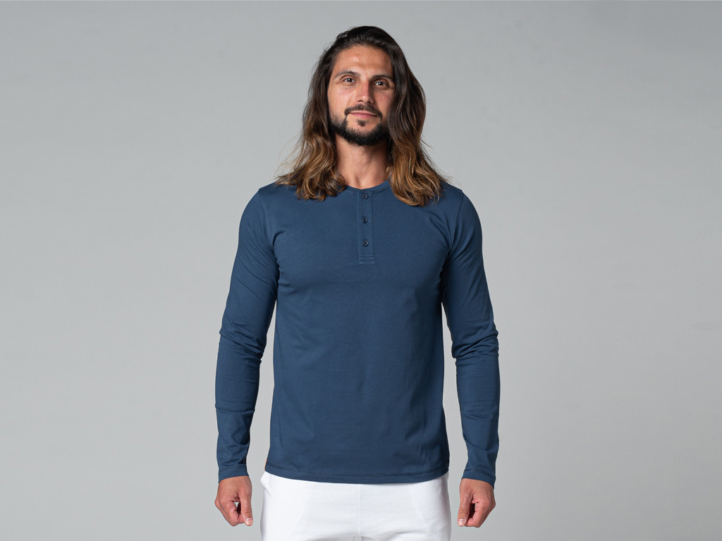 Item T-Shirt TAPAN 3 boutons 100% Bio Bleu