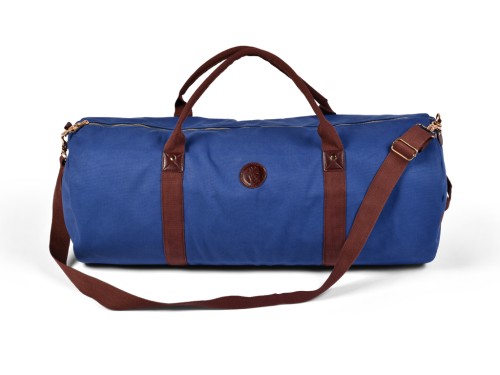 Bolsa resistente para tapete de ioga em algodão orgânico e couro vegano - Azul quente