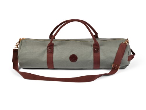 Bolsa para tapete de ioga para uso externo em algodão orgânico e couro vegano - Cáqui
